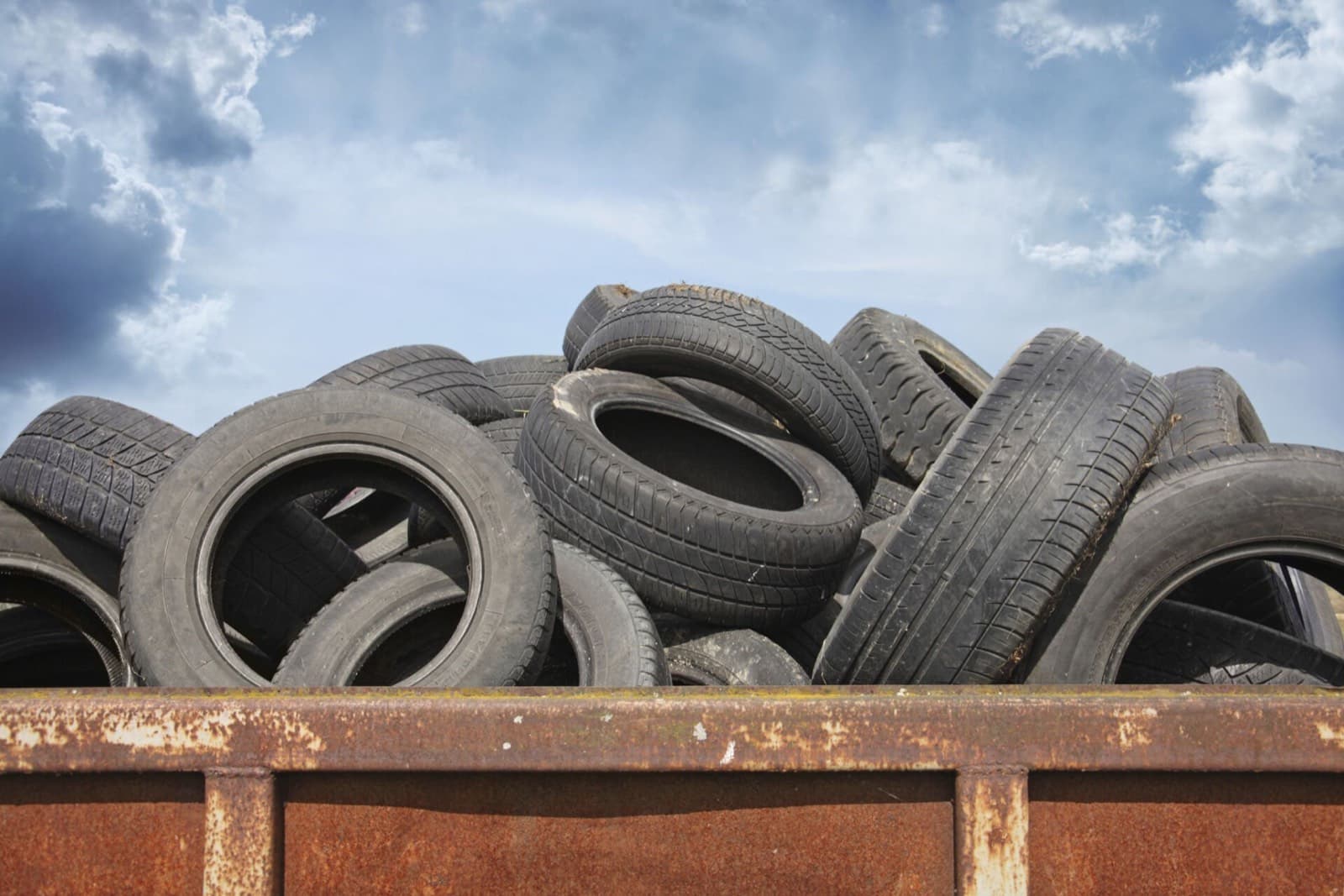 Stacked tires at recycling facility