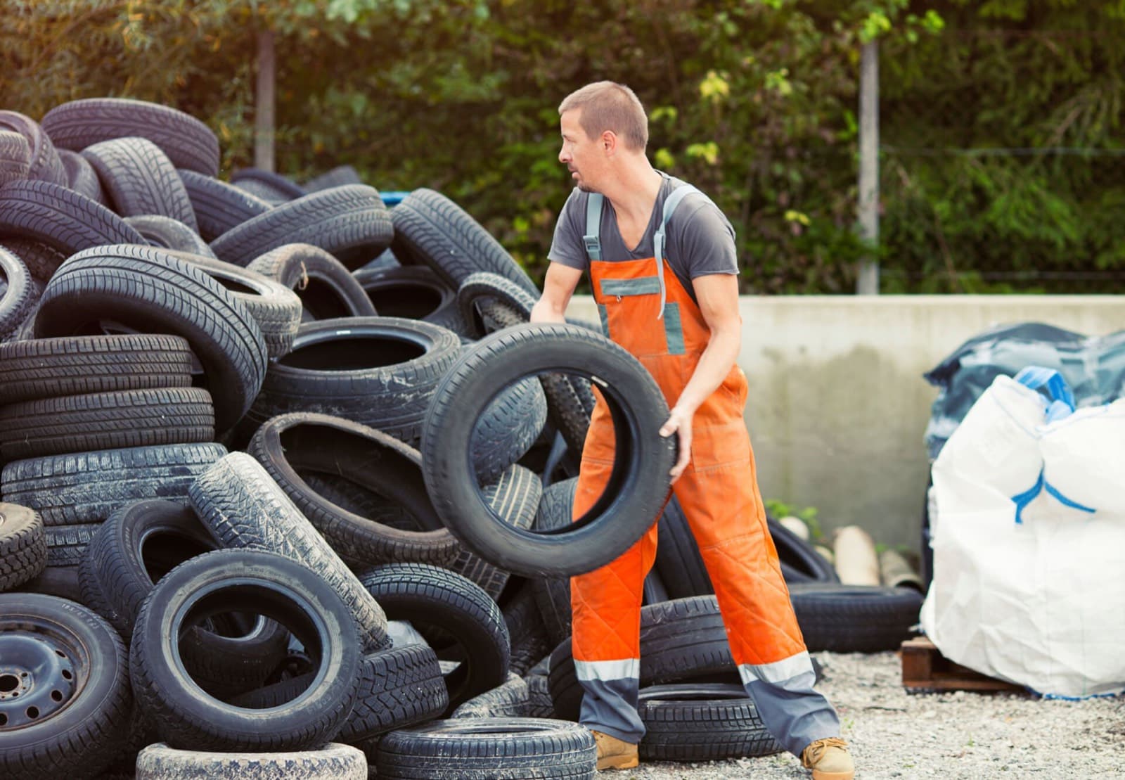 Commercial truck tire casings stacked for purchase